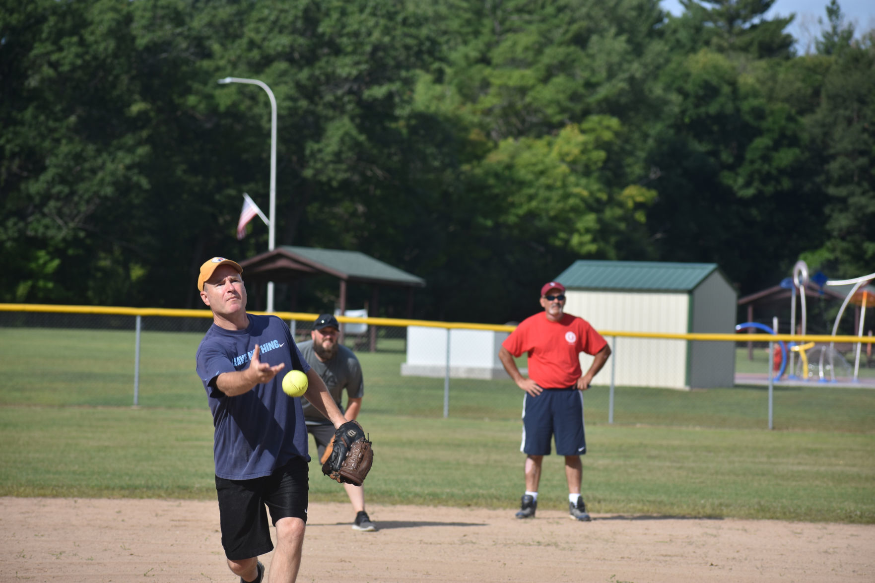 Tom Goodwin pitching softball